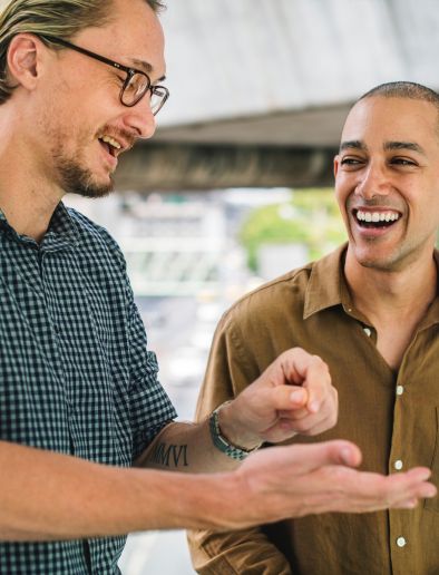 two men talking